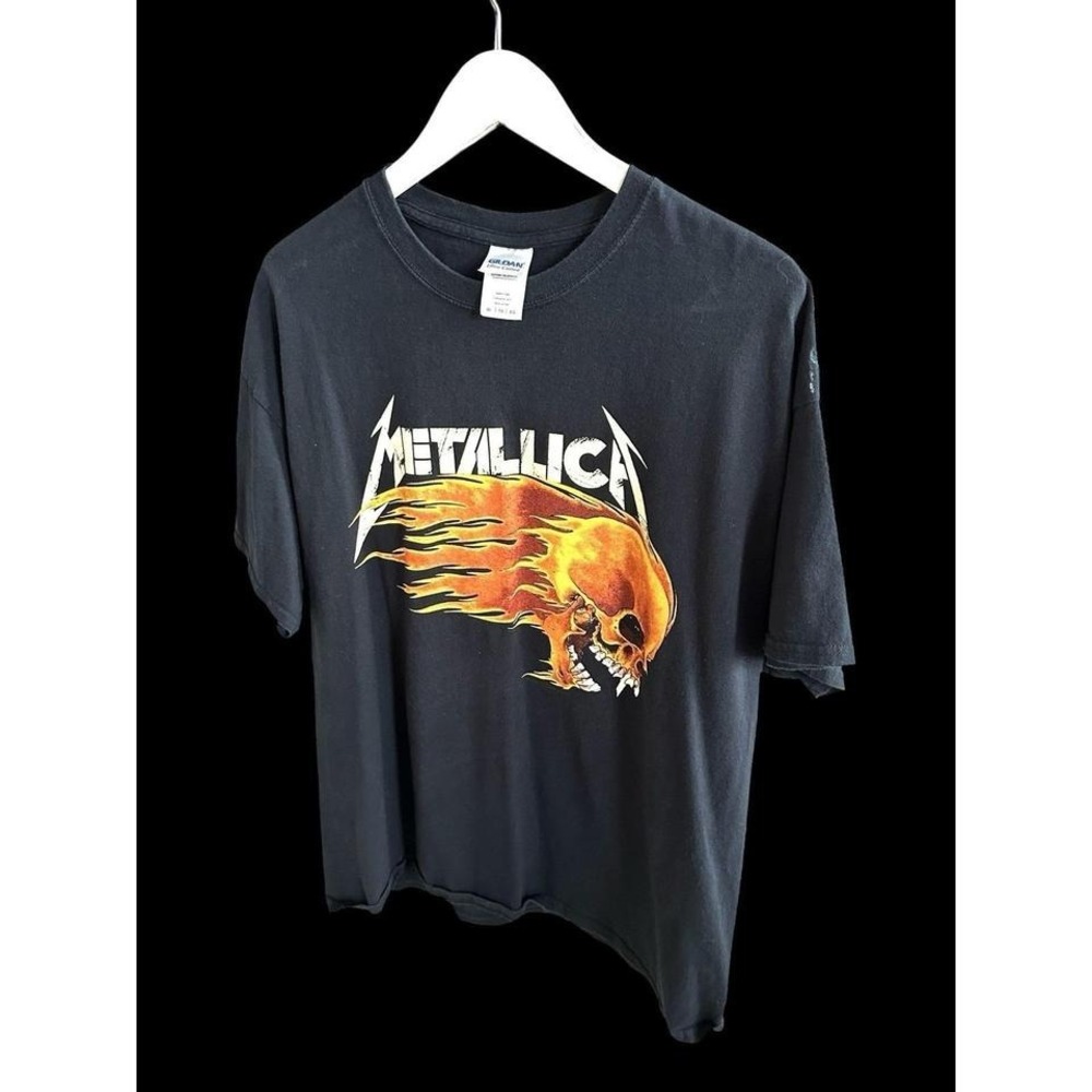 Metallica Pushead Shirt XL VTG Flaming Skull‎ 2000's Reprint Black